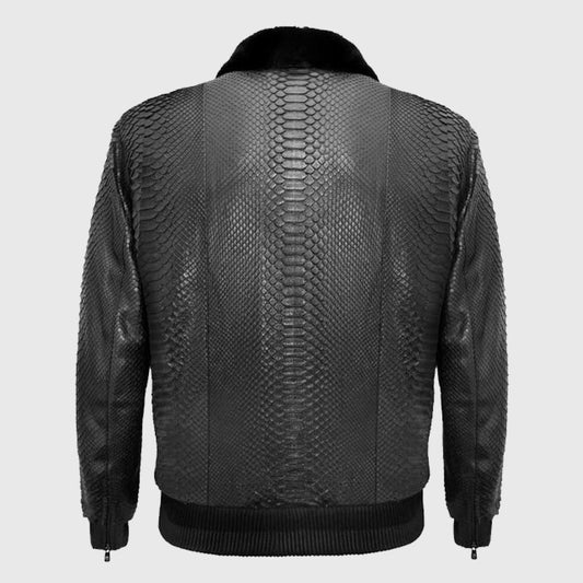 Buy Genuine Black Style Winter Shearling Python Leather Flight Jacket For Sale