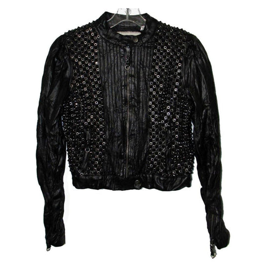 Shop Black Spike Punk Studded Leather Jacket For Sale 