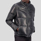 Black Leather Puffer Jacket For Mens with discount price