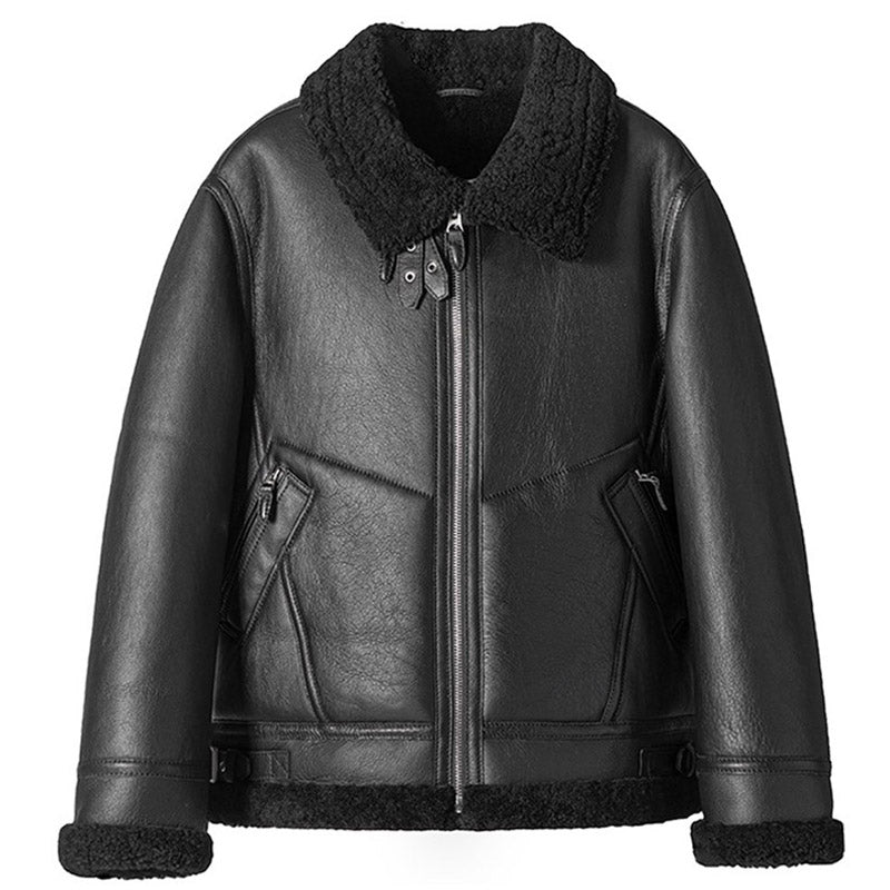 Buy Genuine Style Mens Black Winter Sheepskin B-3 Bomber Leather Jacket For Christmas Sale