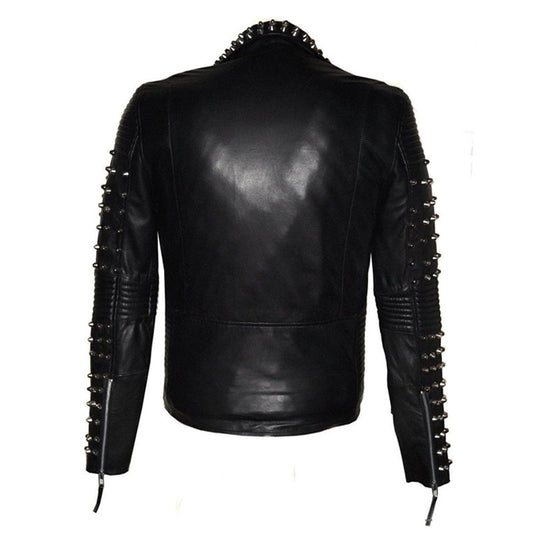 Purchase Black Punk Studded Fashion Biker Leather Jacket For Sale