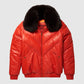 Shop Orange V-Bomber Bubble Leather Jacket For Sale