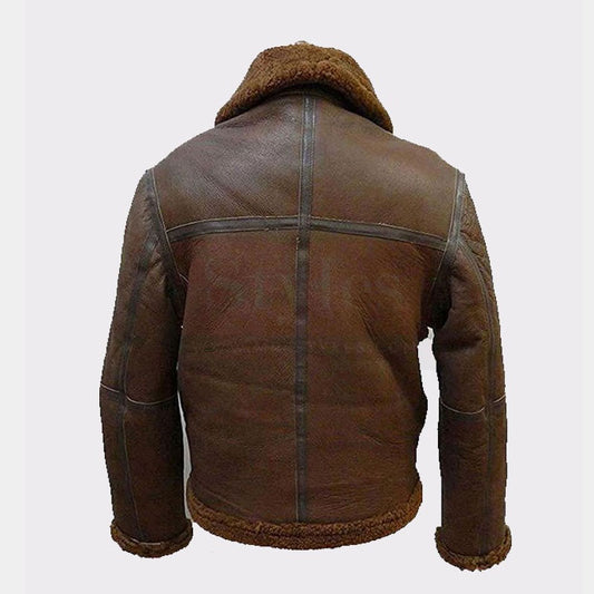 Men's Real Shearling Brown Flight Leather Bomber Jacket with Fur For Sale