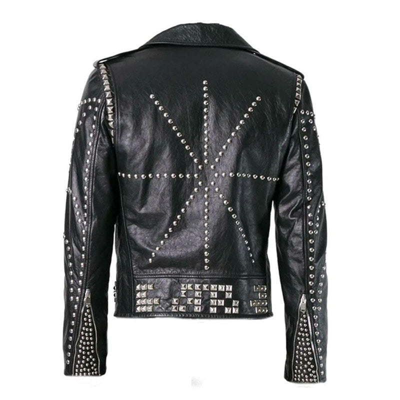 Purchase Best Mens Genuine Black Leather Punk Studded Fashion Jacket For Sale