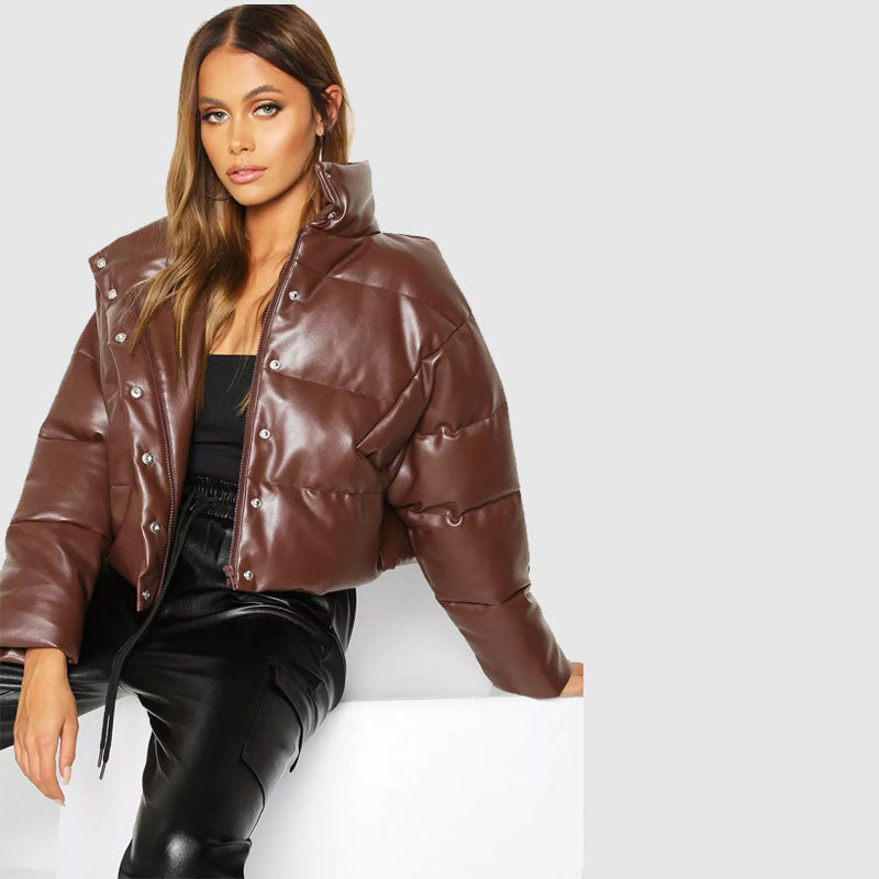 Shop Best Sale On Birthday Gift Bubble Leather Puffer Jacket