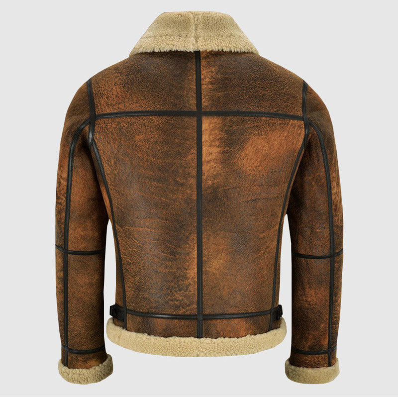 Buy New Style Men Genuine Distressed Brown Leather Shearling Jacket For Christmas Sale