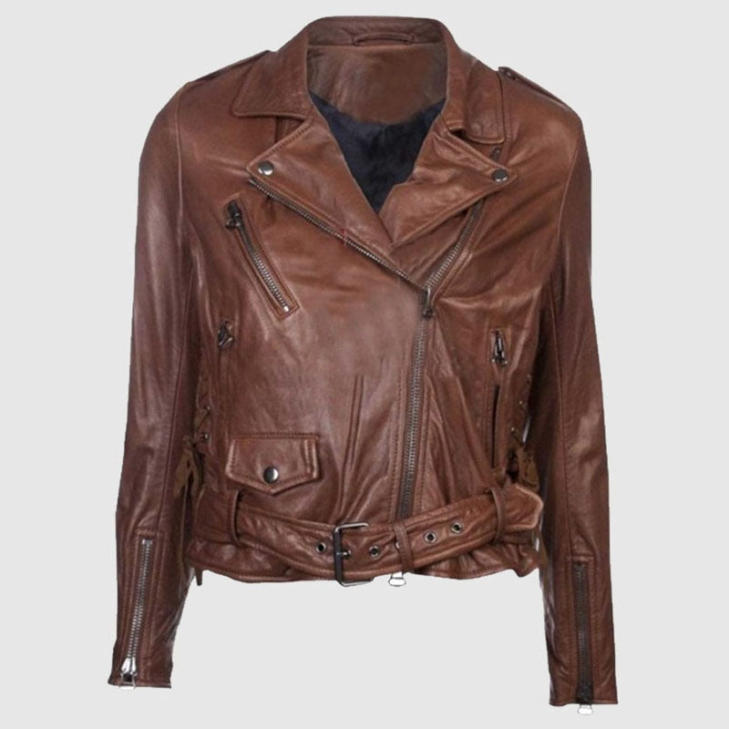 Buy Original Best Fashion Emma Watson Slim Fit Brown Leather Jacket For Sale  New Year