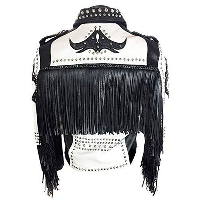 Purchase White  And Black Studded Mens Punk Leather Jacket For Sale In UK