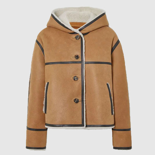 Buy Women RAF B3 Hooded Leather-trimmed Sheepskin Shearling Bomber Leather Jacket