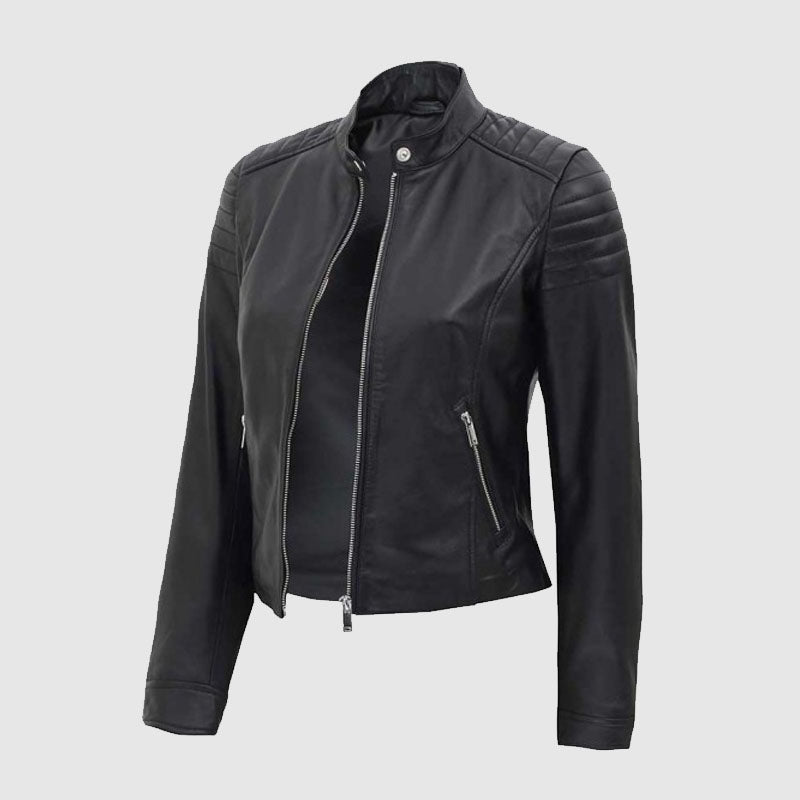 new women black fashion leather jacket 