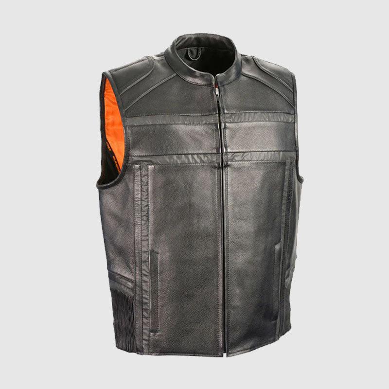 Amazing Motorcycle Biker Black Leather Vest For Sale