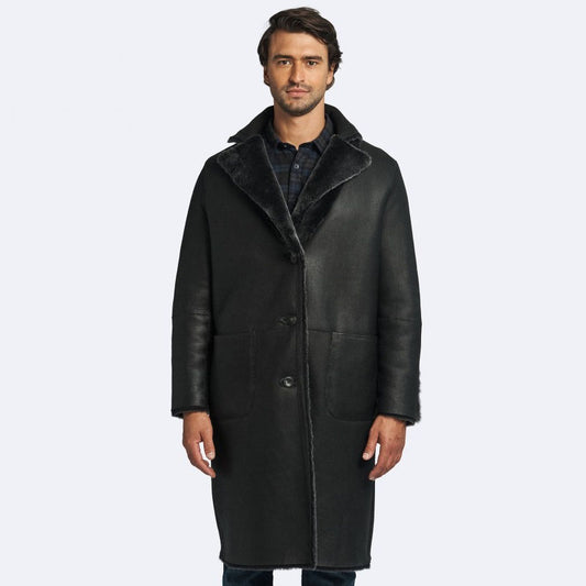 Durham Reversible Black Shearling Coat for Men: Stylish Choice
