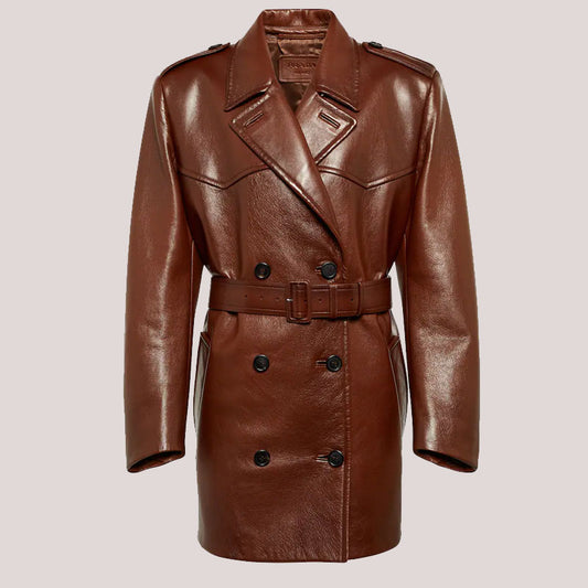 Elevate Your Style: Women’s Premium Leather Long Trench Coat