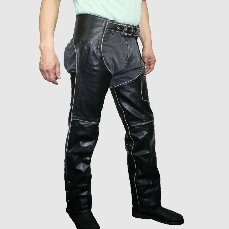 black mens stylish leather chaps on sale