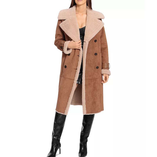 Purchase Best Winter High Quality Sheepskin Faux Shearling Trench Coat For Sale