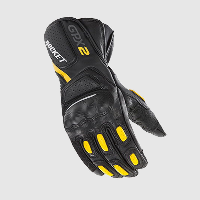 Joe Rocket GPX 2.0 Mens Street Riding Road Racing Black/Yellow Leather Motorcycle Gloves