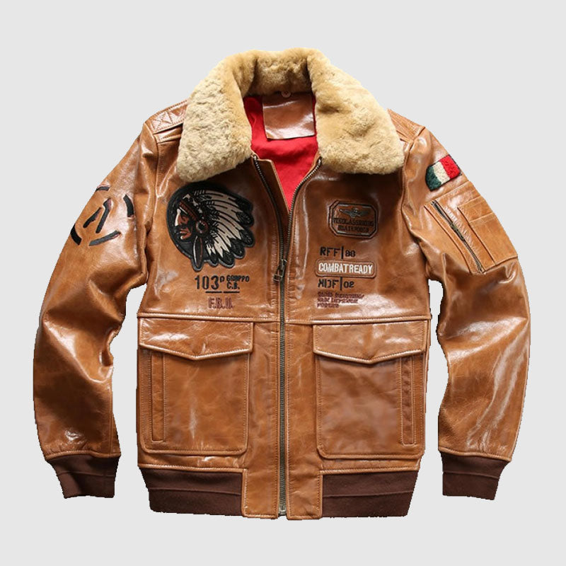 Genuine A2 Flight Brown Leather Bomber Jacket | G-1 Pilot Jackets ...