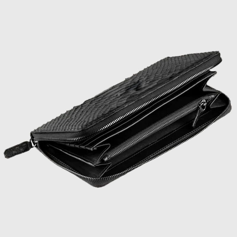 Purchase Best Genuine High Quality Python Black Leather Long Wallet For Sale