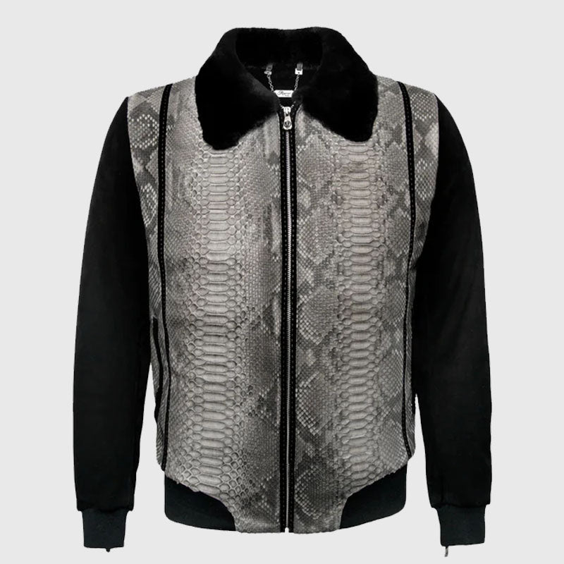 Genuine Best Style Gray Suede & Full Body Python Leather Flight Jacket ...