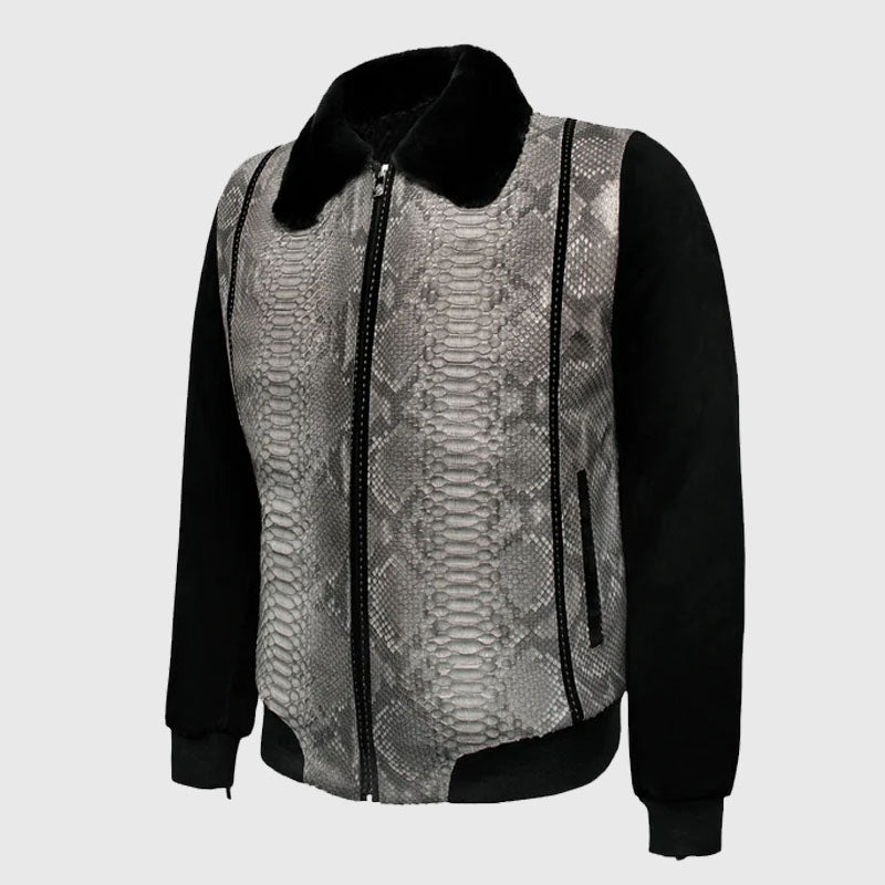 Genuine Best Style Gray Suede & Full Body Python Leather Flight Jacket ...
