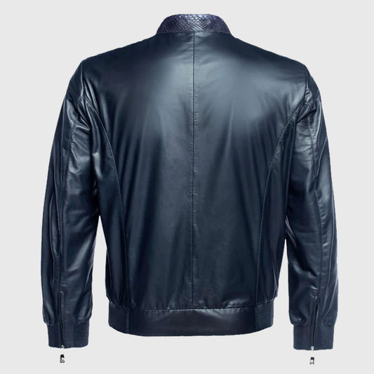 Genuine High Quality Blue Python Leather And Napa Leather Blouson Jacket For Sale