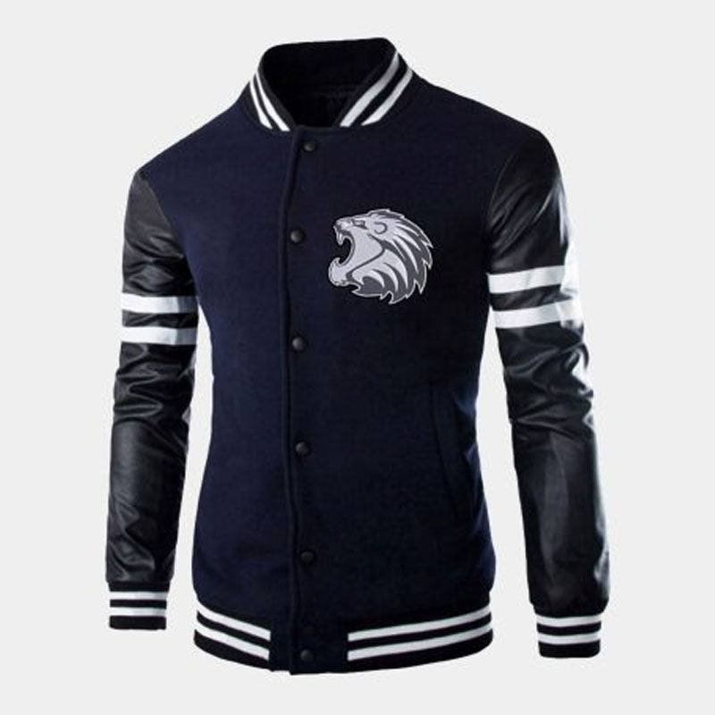 Genuine Quality Best Style High School Navy Leather Long Sleeve varsity Jacket For Sale