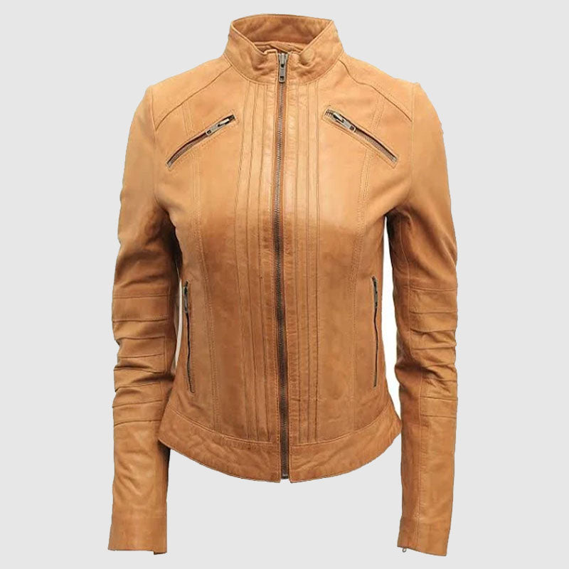 brown womens fashion leather jacket