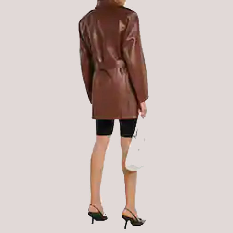 Brown Leather Long Coat UK With Cheap Price