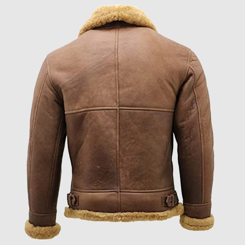 Men Brown B3 Shearling Sheepskin WW 2 Bomber Leather Flying Aviator Jacket For Christmas Sale