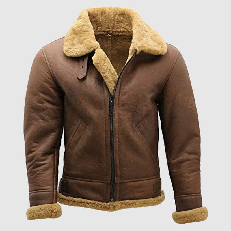 Men Brown B3 Shearling Sheepskin WW 2 Bomber Leather Flying Aviator Jacket For Christmas Sale