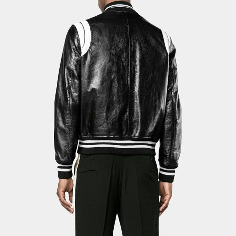 Men Buy Best Style High Quality Saint Laurent Leather Varsity Jacket For Sale