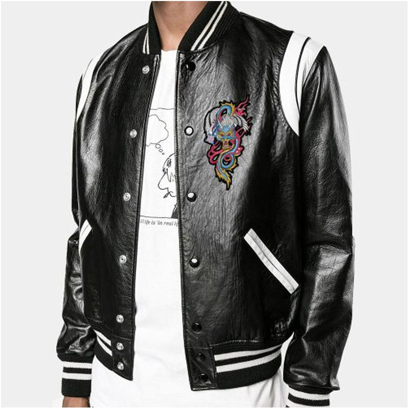 Men Buy Best Style High Quality Saint Laurent Leather Varsity Jacket For Sale