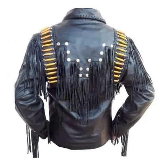 Men Buy Fashion Best Western Biker Leather Jacket Wear Fringes Beads For Sale
