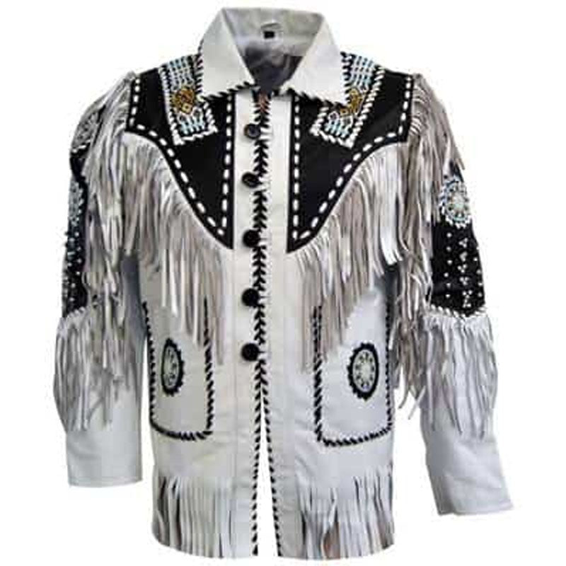 Men Purchase Best Genuine White Cow Leather Western Cowboy Jacket With Fringe For Christmas Sale