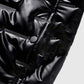 Buy Best Style Men Zip Up Drawstring Hooded Winter Black Leather Puffer Coat Without Top For Sale