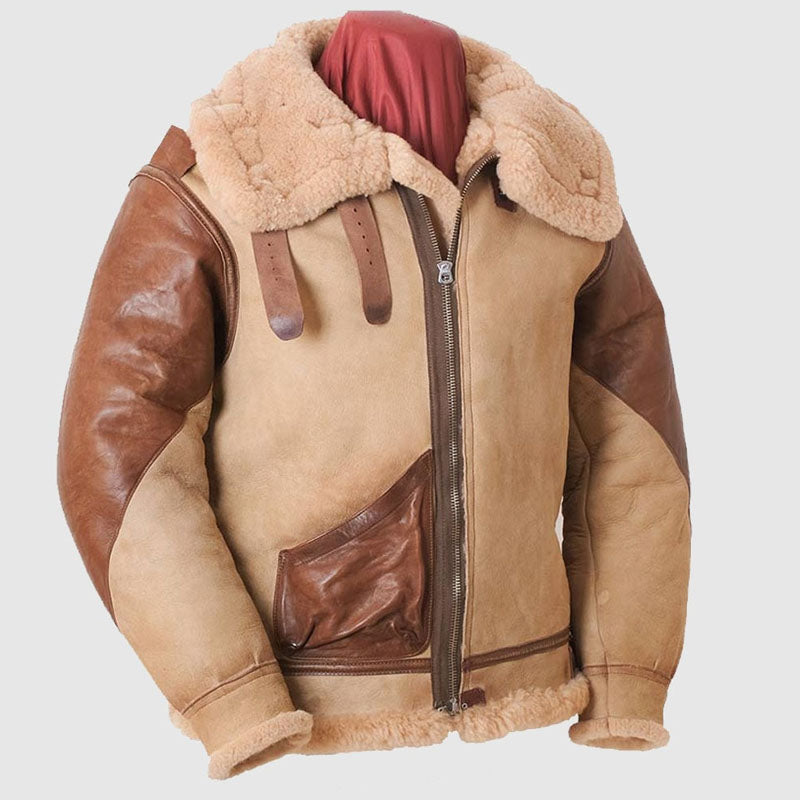 Men’s Aviator USAF Real Sheepskin Shearling Batch Leather Bomber Flying Pilot Leather Jacket For Christmas Sale