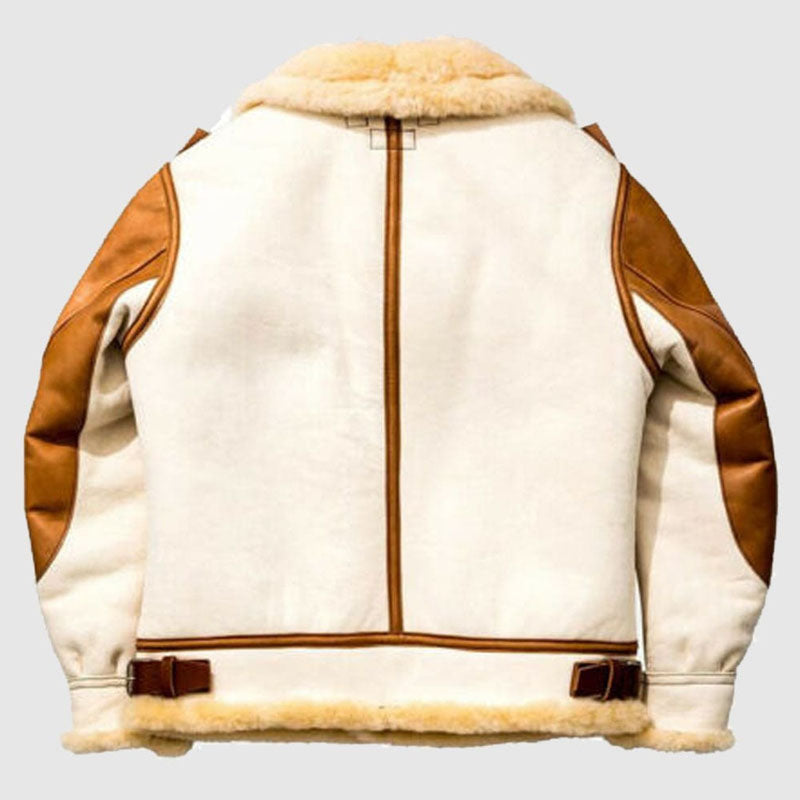 Men’s Aviator USAF Real Sheepskin Shearling White Leather Bomber Flying Pilot Jacket For Christmas Sale