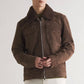 Men's Best Winter Shearling Trimmed Suede Trucker Dark Brown Leather Jacket For Christmas Sale