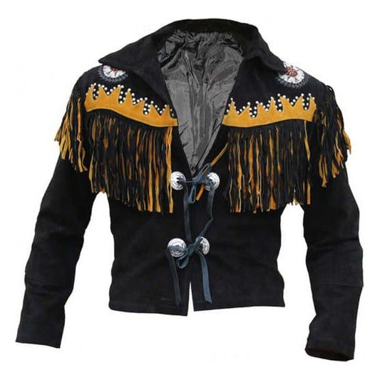 Men's Genuine Best Biker Western Wear Cowboy Coat Fringe Bead & Bones For Sale