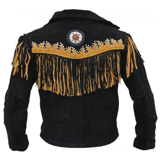 Men's Genuine Best Biker Western Wear Cowboy Coat Fringe Bead & Bones For Sale