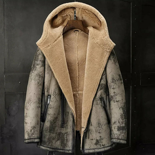 Best New Style Men Winter Hooded Shearling Leather Jacket For Sale