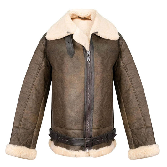 Mens Best Winter Tan Cream B3 Airforce Aviator Shearling Jacket with Fur