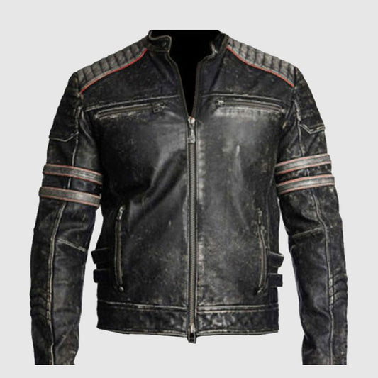 Premium Quality Mens Biker Vintage Motorcycle Distressed Black Retro Leather Jacket