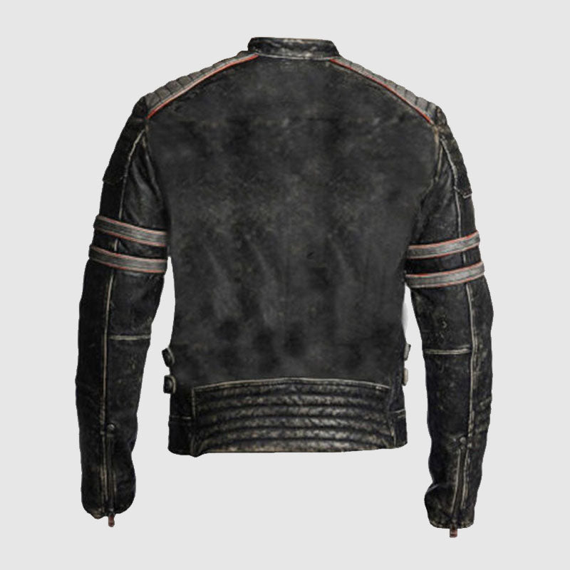 Premium Quality Mens Biker Vintage Motorcycle Distressed Black Retro Leather Jacket