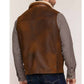 Best Hot Winter Brown Leather Warm Vest Removable Shearling Collar For Sale