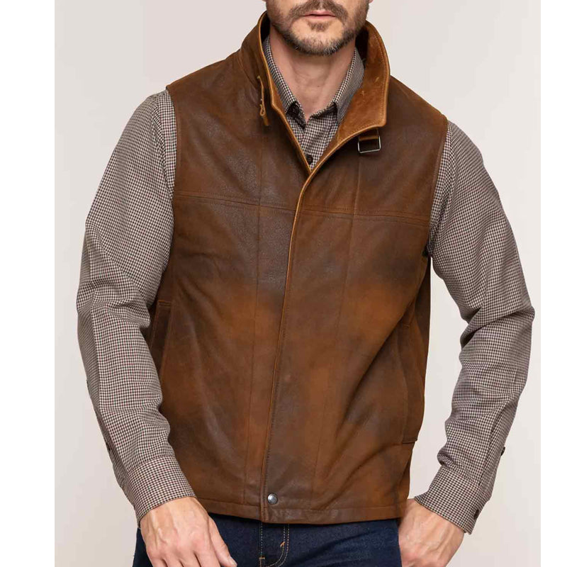 Shop Best Winter Brown Leather Warm Vest Removable Shearling Collar For Sale