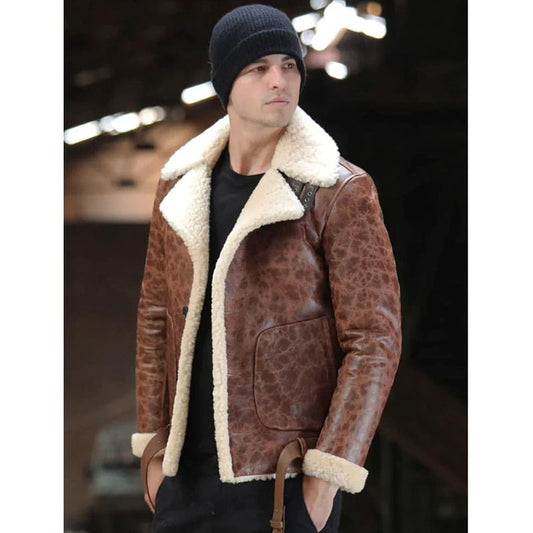 Mens Genuine Winter Airforce Aviator Sheepskin Leather Jacket For Christmas Sale