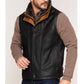 Shop Best Hot Winter Black Leather Vest Removable Shearling Collar For Sale