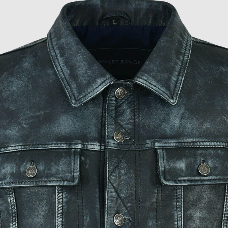 buy blue leather jacket with cheap price 