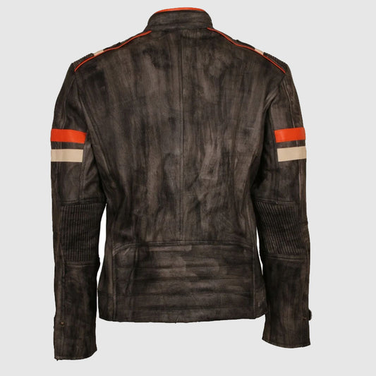 Mens Vintage Real Leather Distressed Motorcycle Jacket, Black Genuine Leather Cafe Racer Biker Jacket